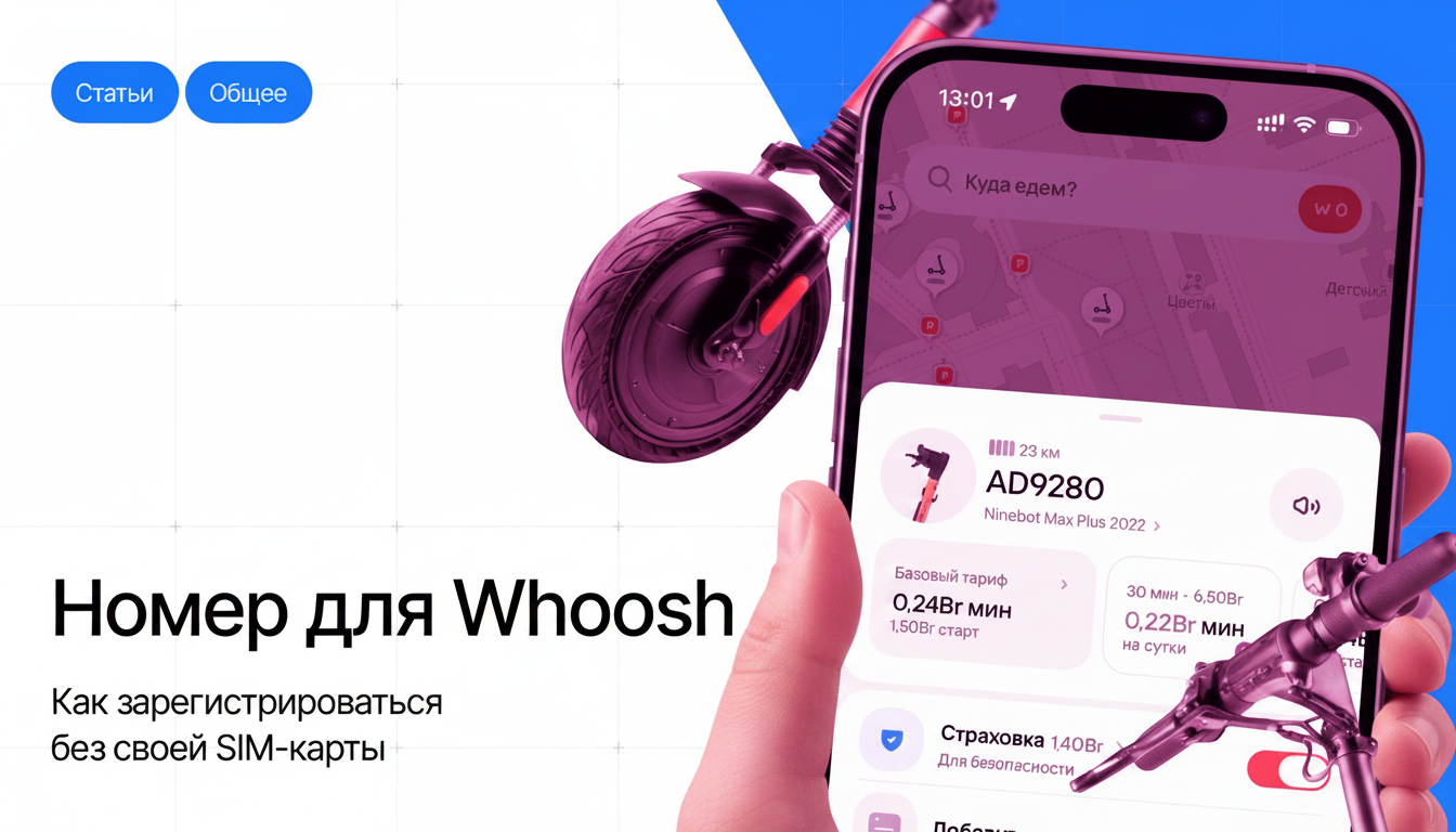 Скидка 30% на первые 3 поездки в Whoosh: регистрация по SMS через виртуальный номер.